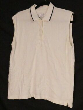 IMAGINATION By Amber White Sleeveless Polo Shirt - Contrast Trim - Large